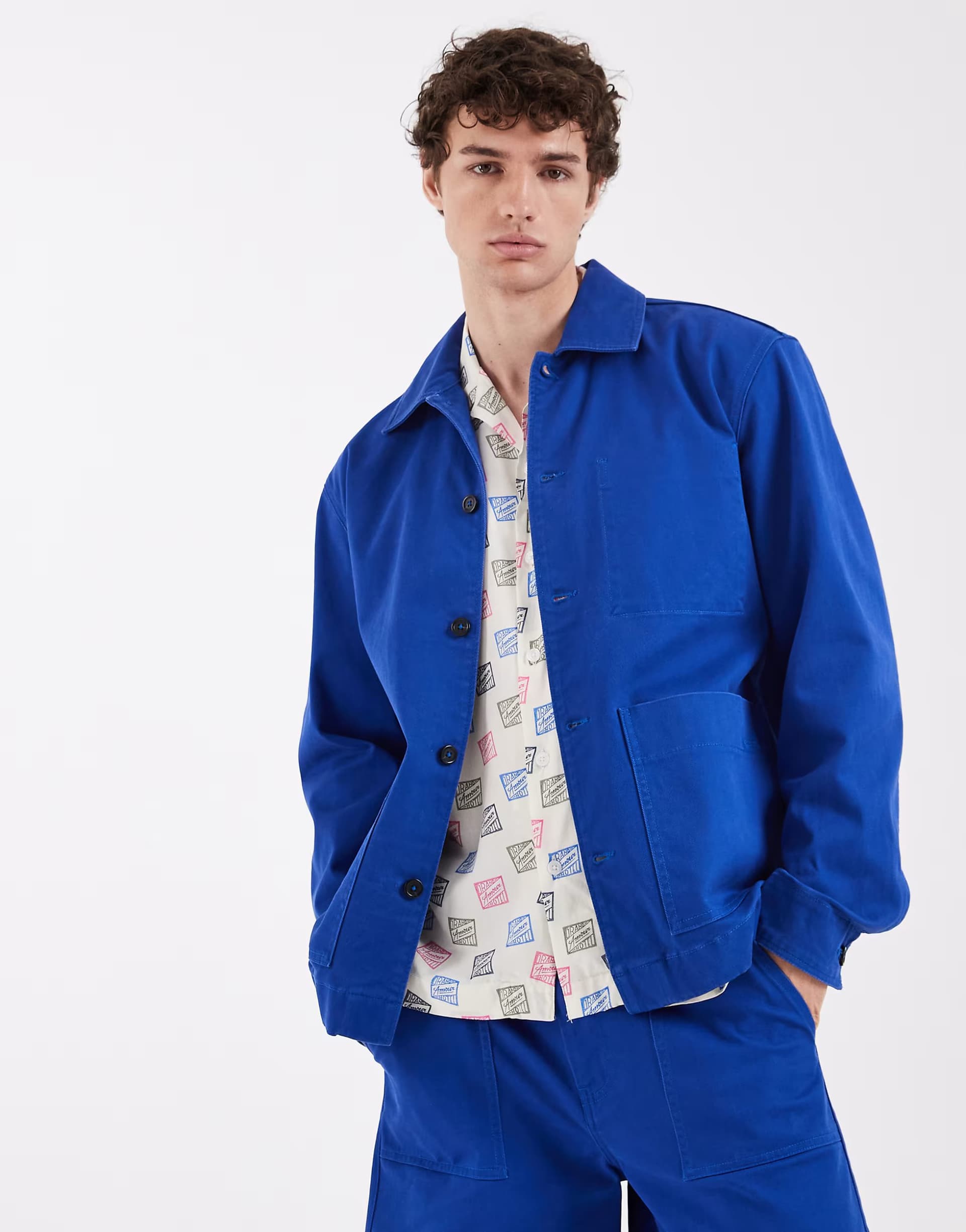 ASOS Selected X Hotel amour workwear jacket in bright blue