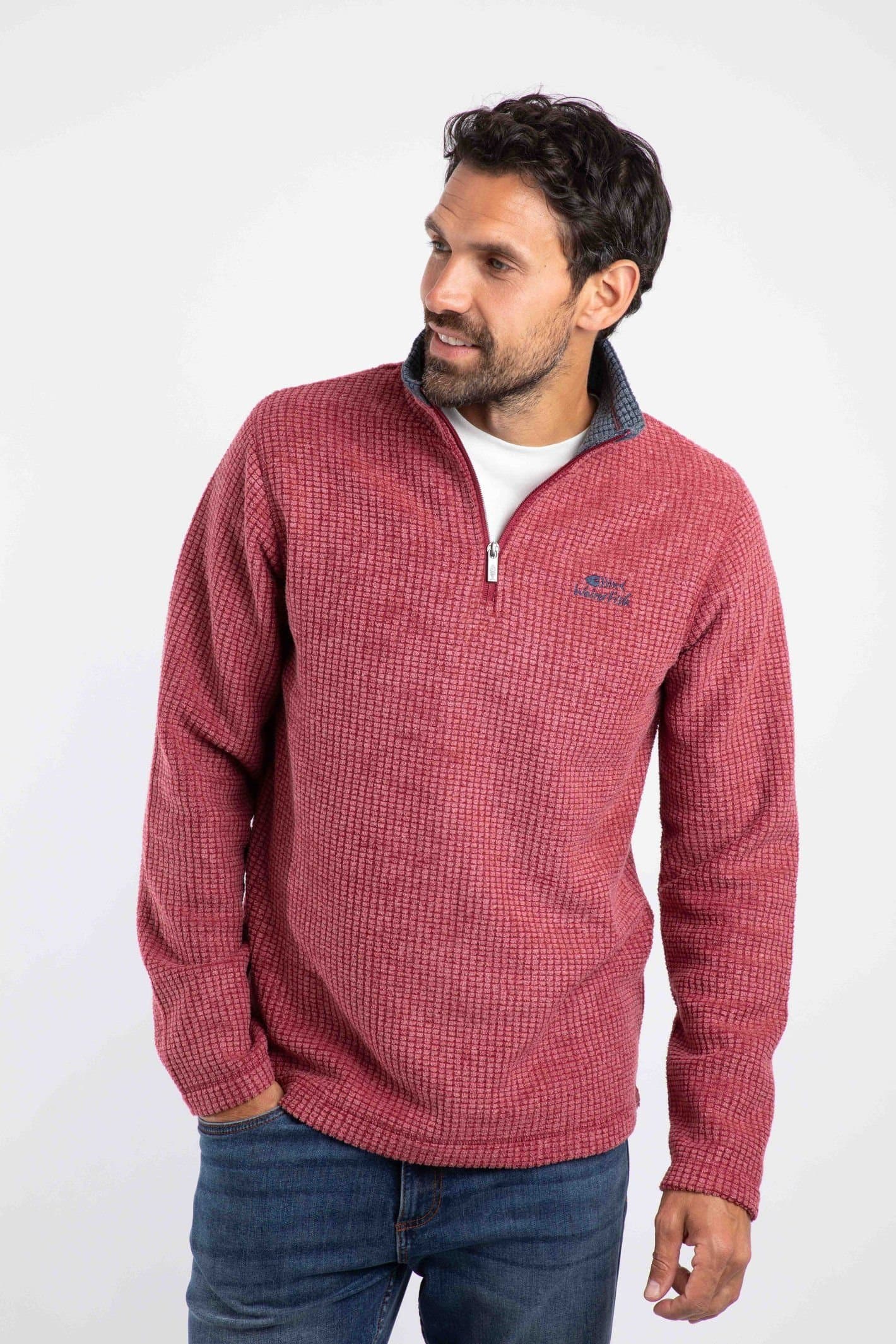 Weird Fish Weird Fish Men's Newark 1/4 Zip Grid Fleece in Crimson