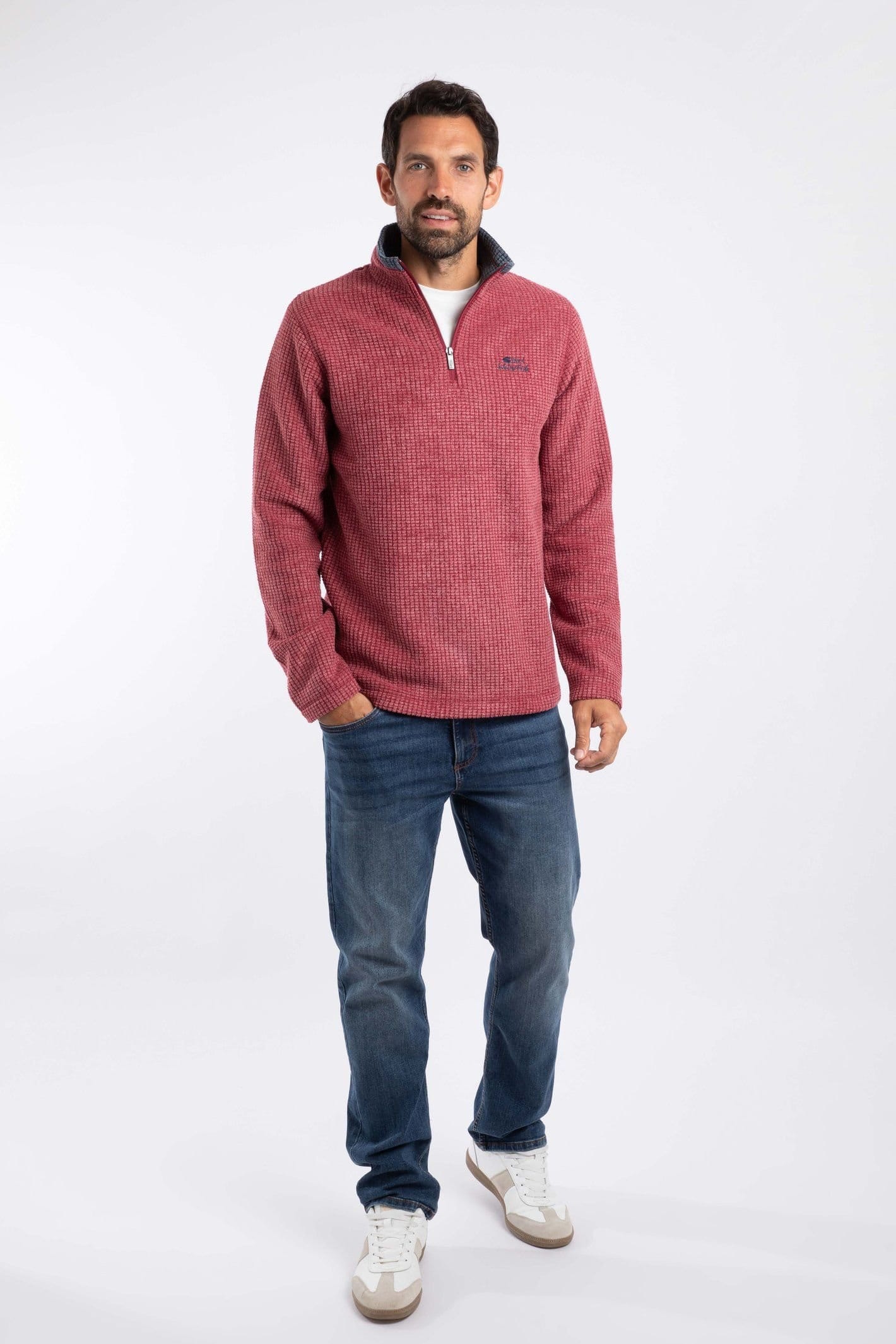Weird Fish Weird Fish Men's Newark 1/4 Zip Grid Fleece in Crimson - 4