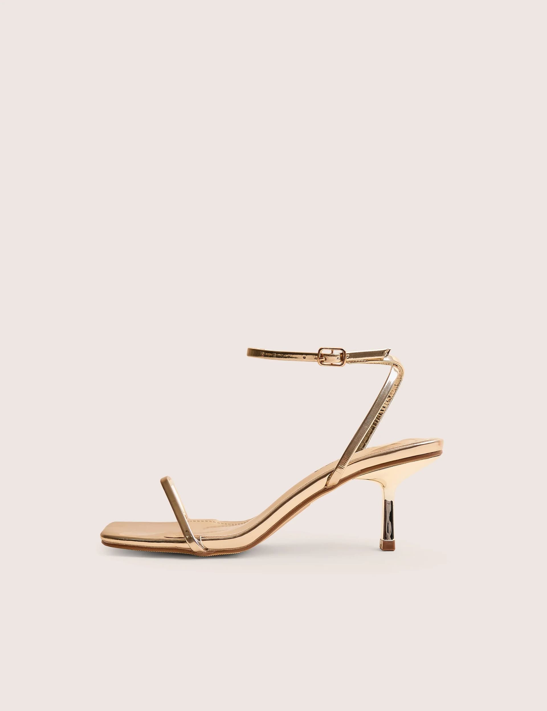 Public Desire Natalya Gold Barely There Square Toe Stiletto Mid Heels