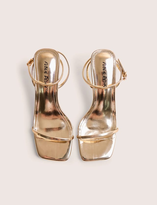 Public Desire Natalya Gold Barely There Square Toe Stiletto Mid Heels - 2