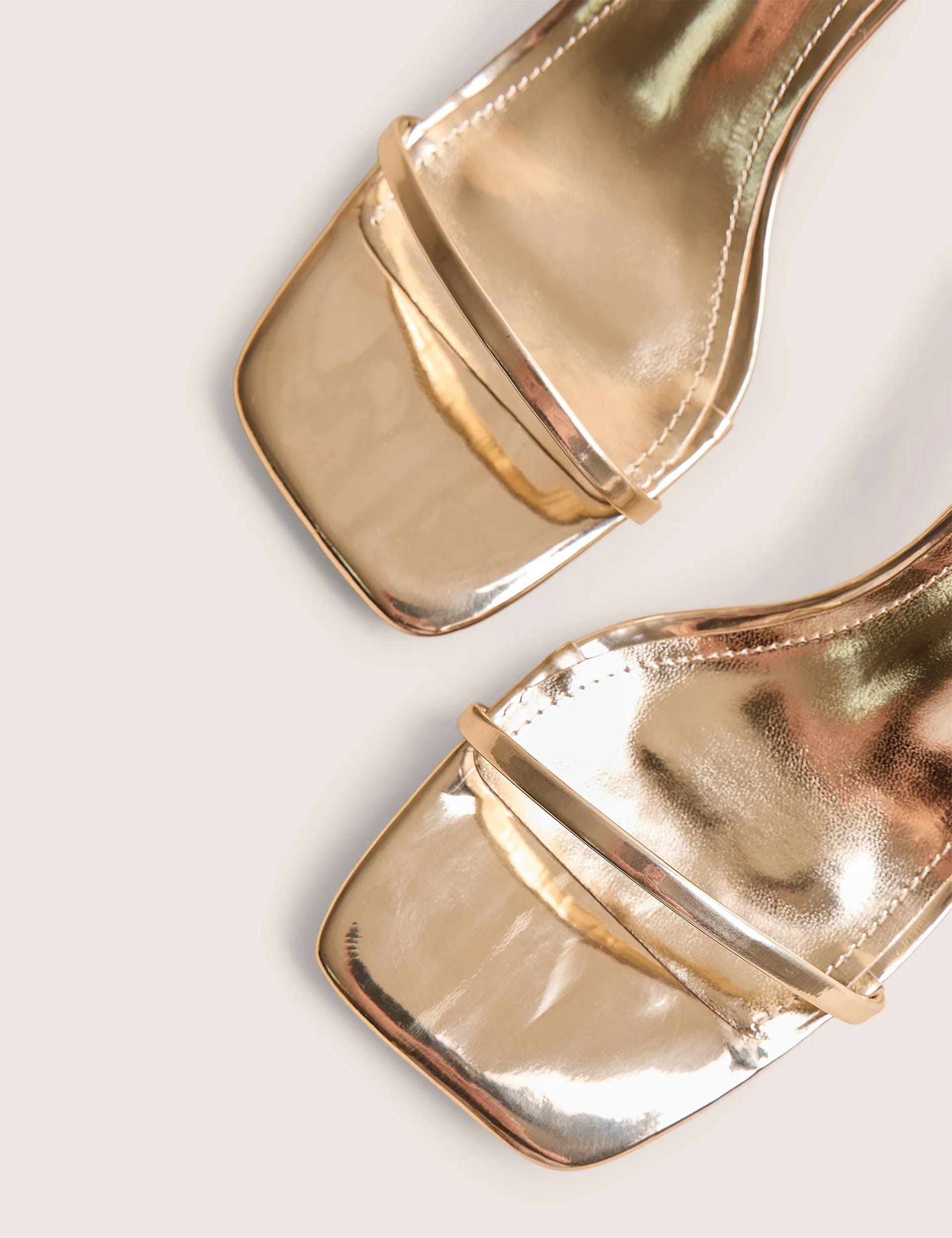 Public Desire Natalya Gold Barely There Square Toe Stiletto Mid Heels - 4