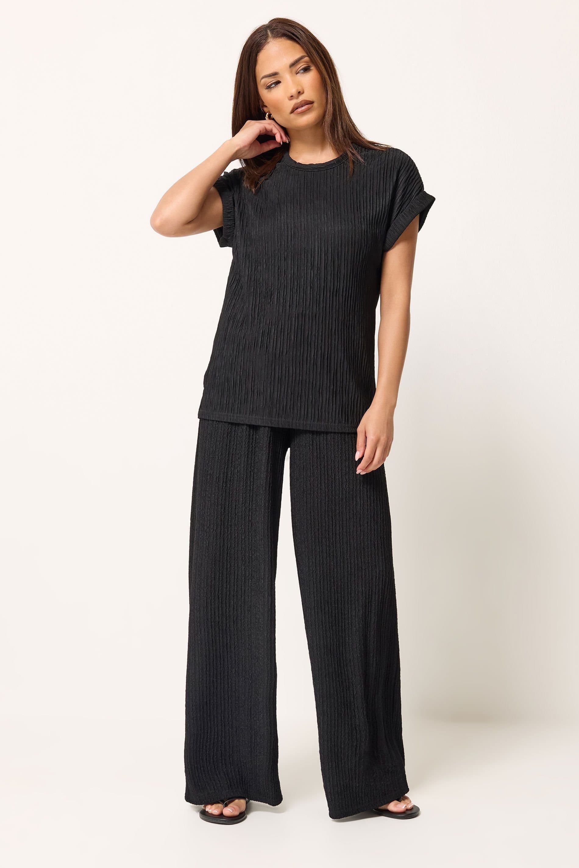 PixieGirl PixieGirl Women's Petite Short Sleeve Top & Wide Leg Trousers Set in Black