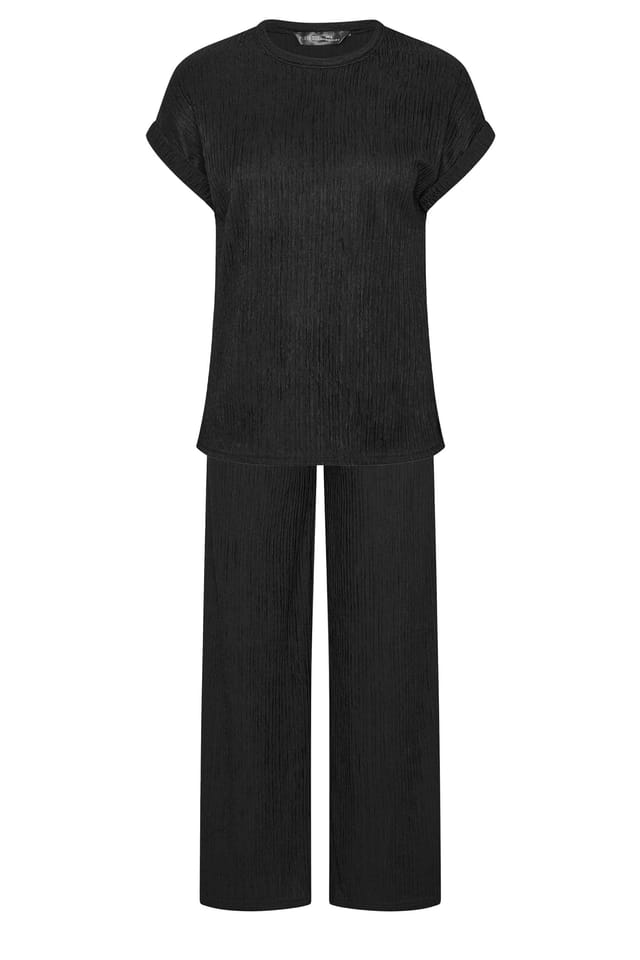 PixieGirl PixieGirl Women's Petite Short Sleeve Top & Wide Leg Trousers Set in Black - 2