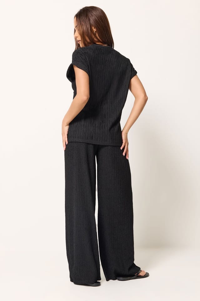 PixieGirl PixieGirl Women's Petite Short Sleeve Top & Wide Leg Trousers Set in Black - 3