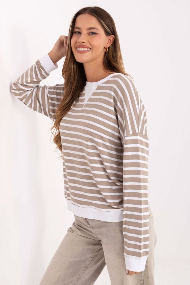 Love Lace Love Lace Women's Casual Striped Oversized Micro Modal Blouse in Beige - 2