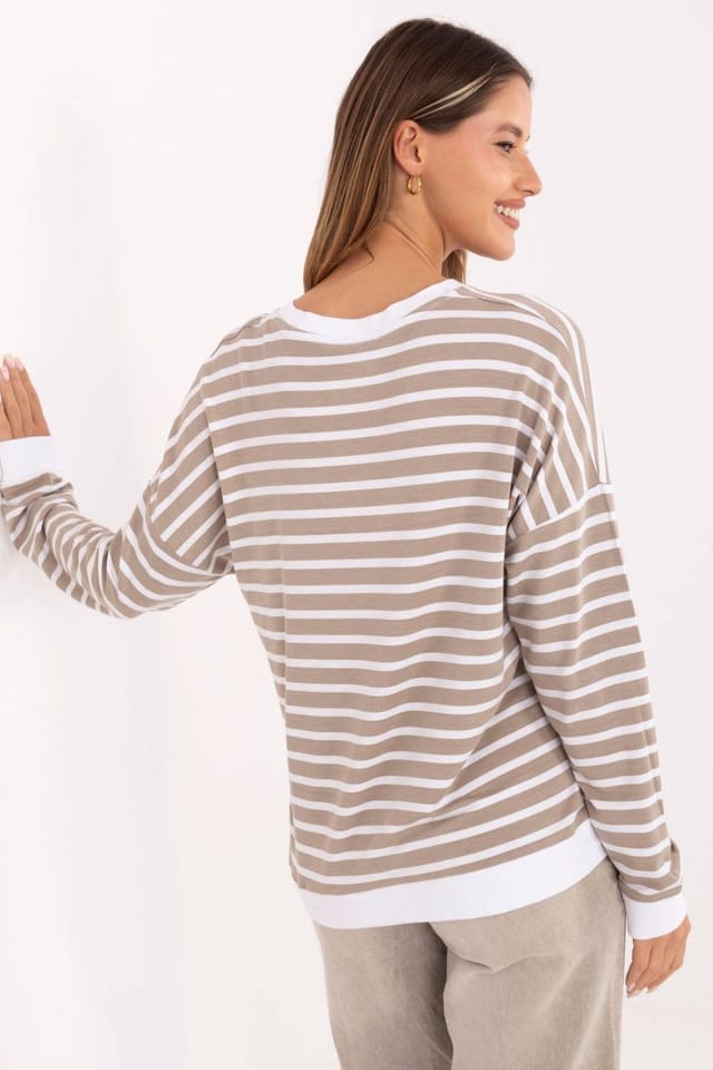 Love Lace Love Lace Women's Casual Striped Oversized Micro Modal Blouse in Beige - 3