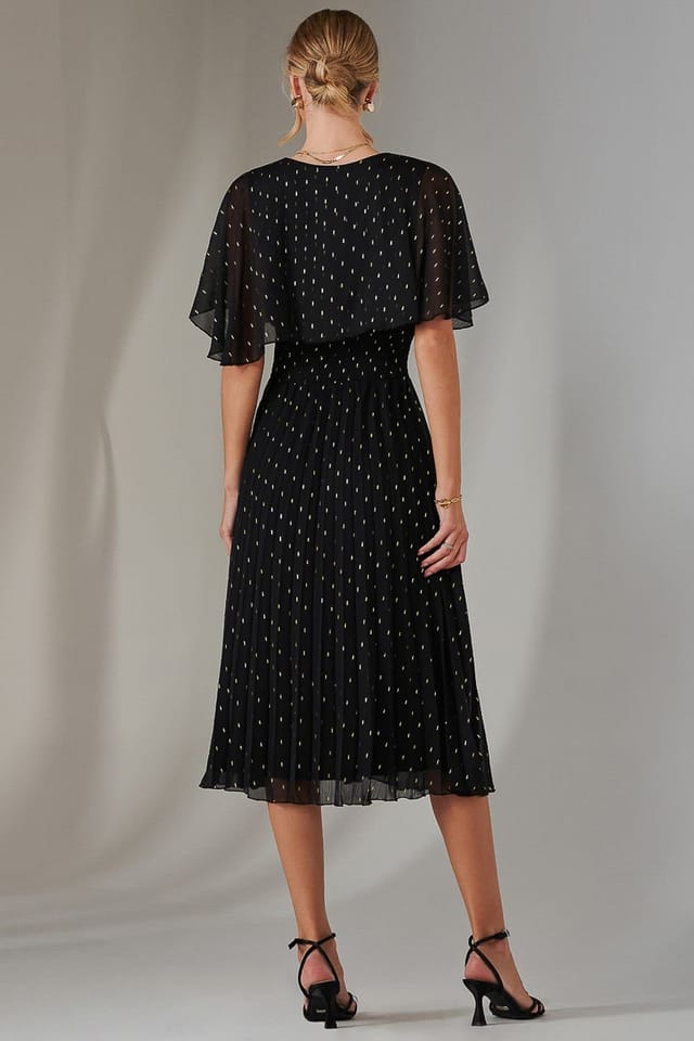 Jolie Moi Jolie Moi Women's Metallic Spot Chiffon Pleated Dress in Black - 2