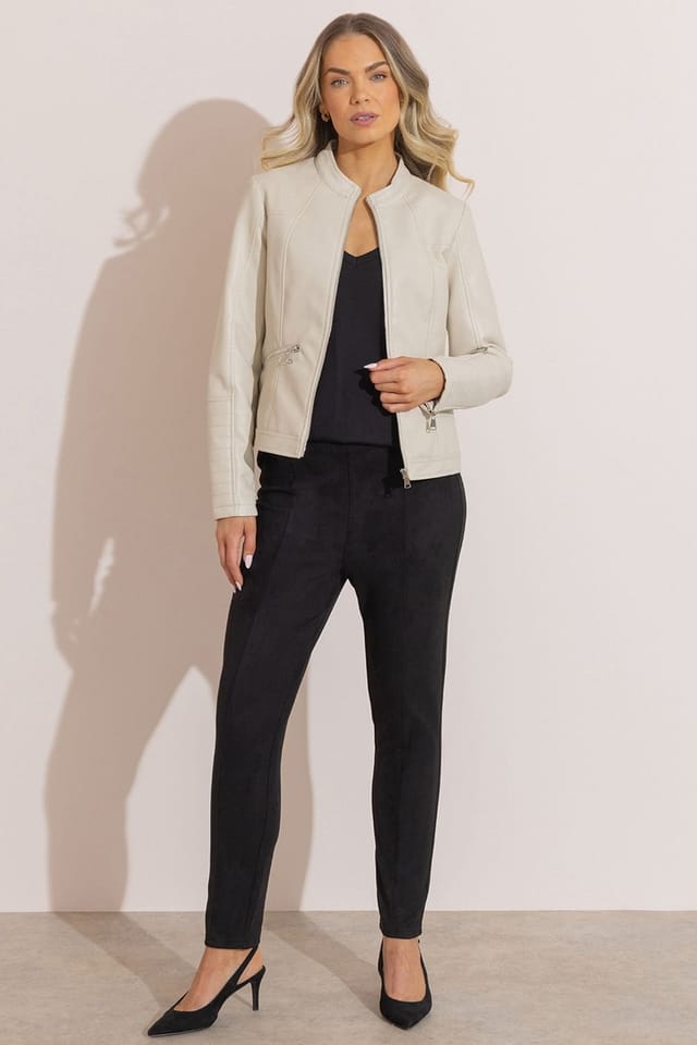 klass Klass. Women's Faux Leather Racer Jacket in Ivory - 2