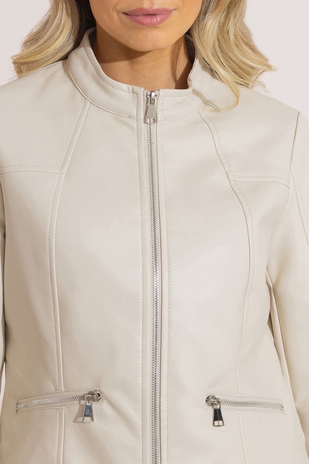 klass Klass. Women's Faux Leather Racer Jacket in Ivory - 4