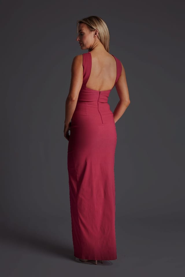 Vesper Vesper Women's Halter Twist Neck Maxi Dress with Side Split in Raspberry - 3