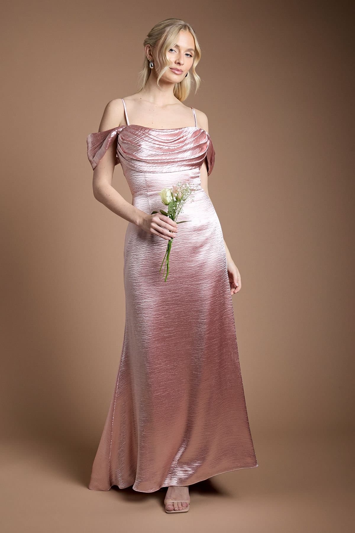 Coast Coast Women's High Gloss Drape Cowl Bridesmaid Maxi Dress in Blush