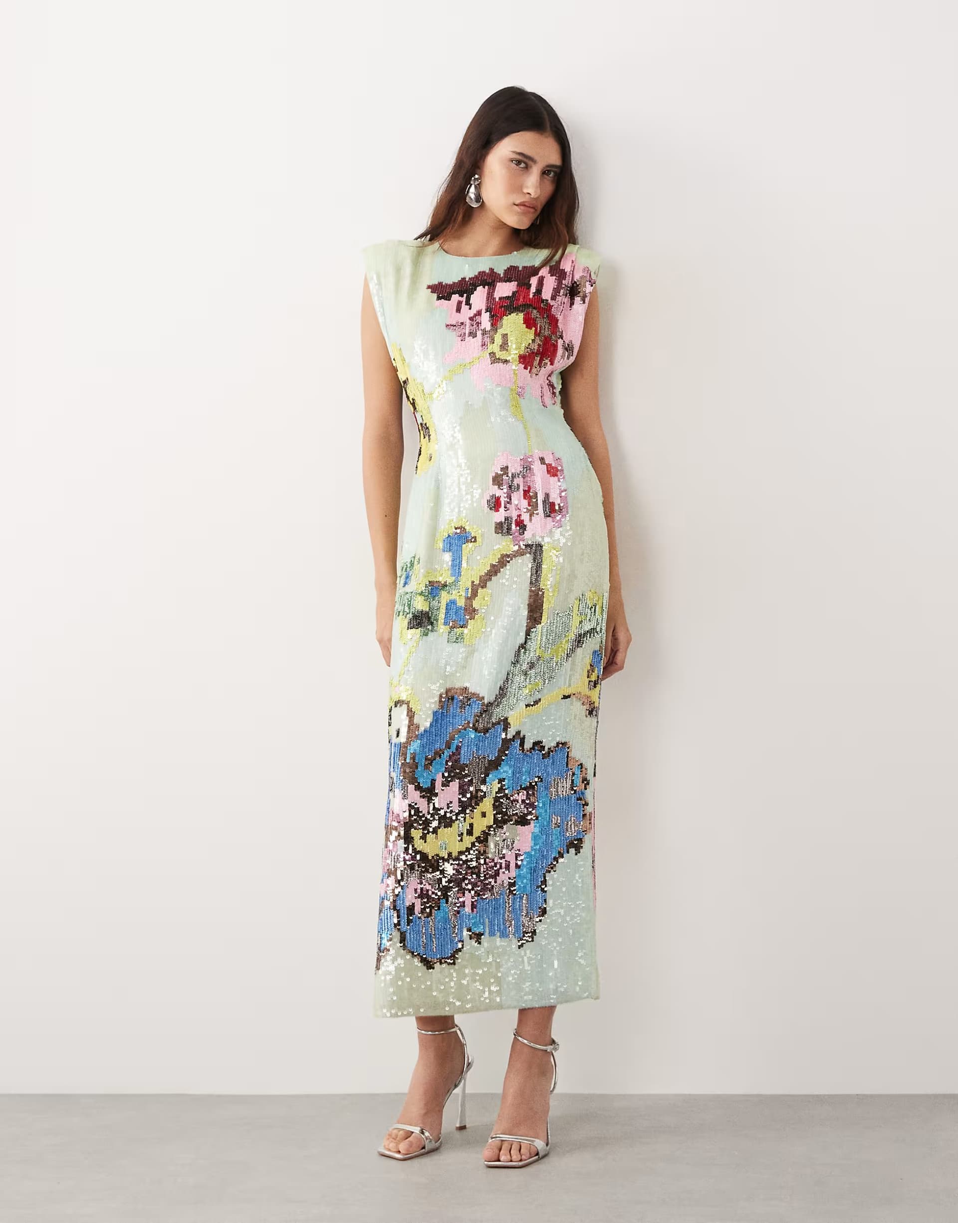 ASOS ARRANGE high neck printed sequin maxi dress in blue floral print