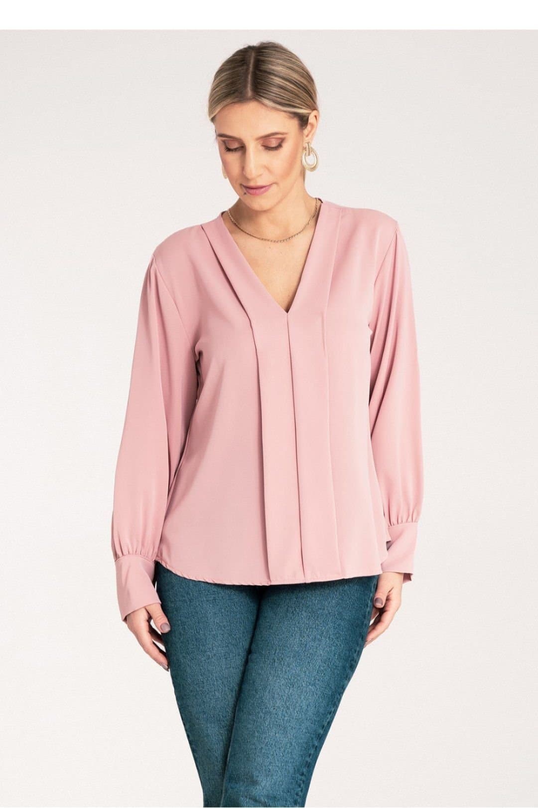 Love Lace Love Lace Pink Satin V-Neck Blouse with Buttons