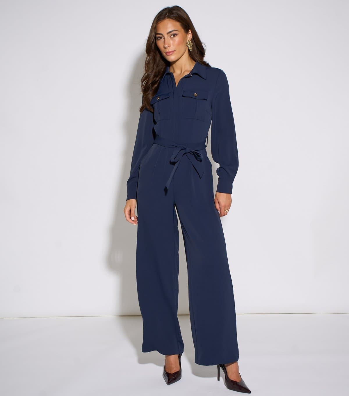 Gini London Women's Navy Long Sleeve Side Stripe Jumpsuit Gini London New Look