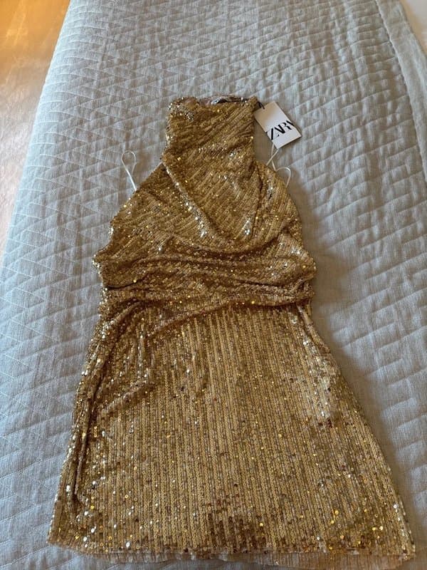 Zara Gold Sequin Halter Neck Dress Zara Large