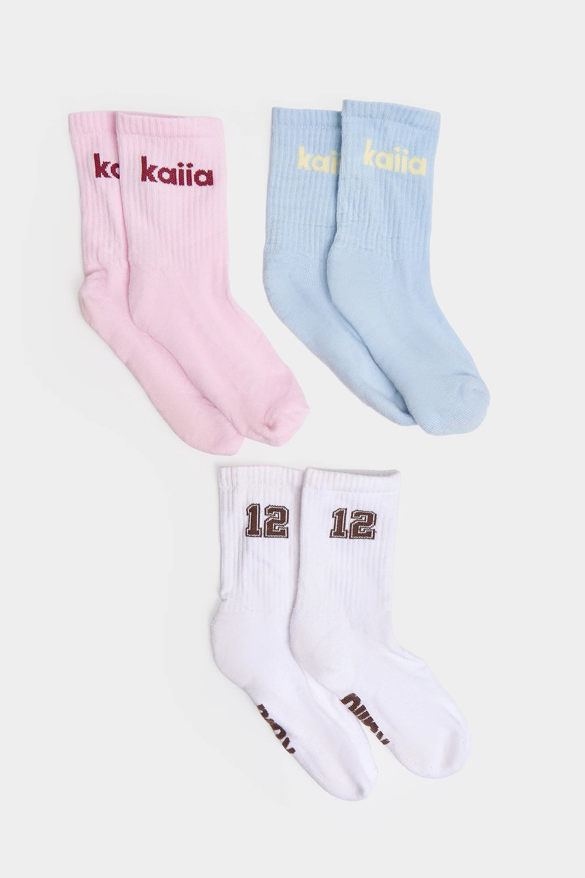Kaiia Kaiia Pack of Three Varsity Socks: Cream, Baby Blue & Pink