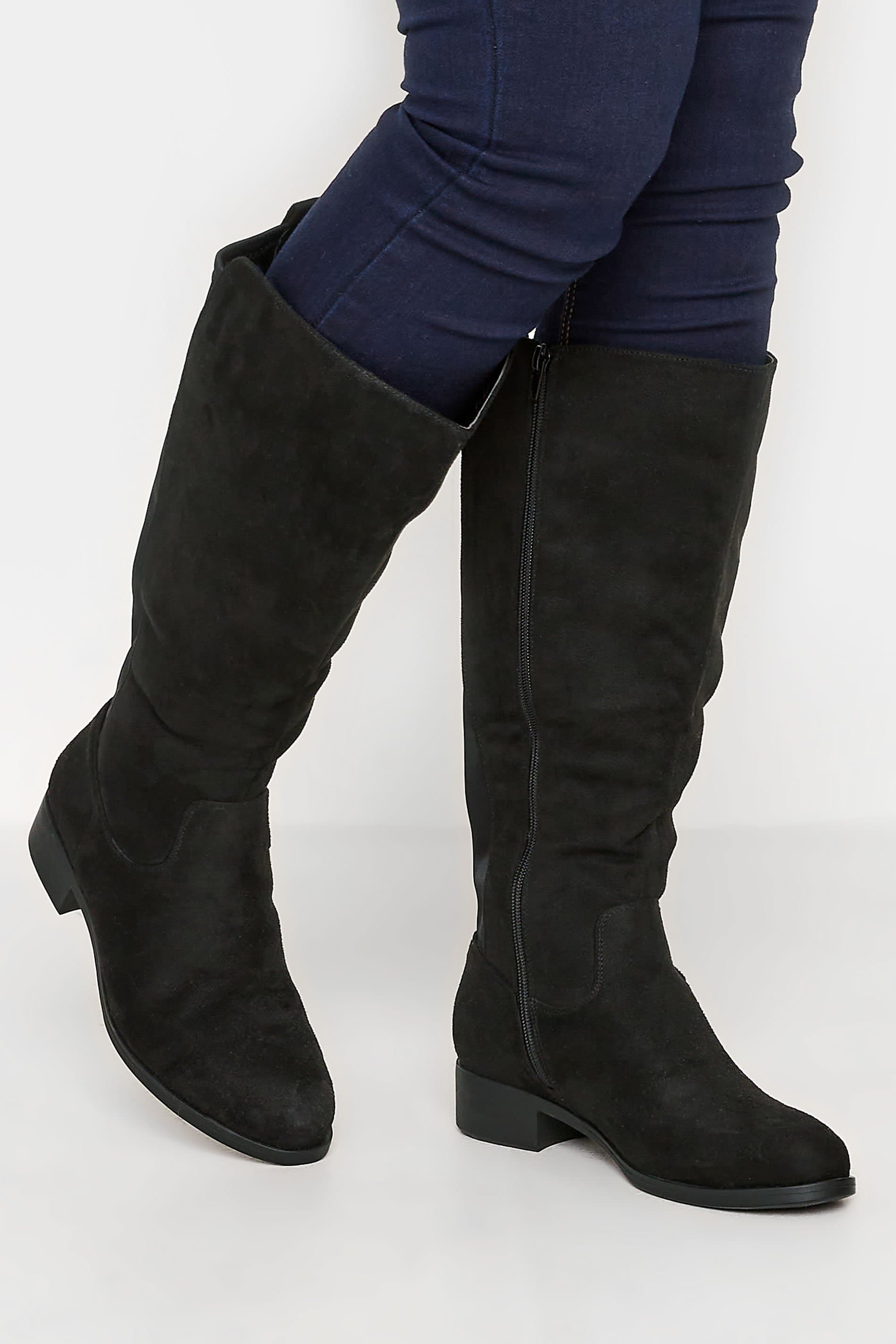 Yours Black Stretch Knee High Boots In Wide E Fit & Extra Wide Eee Fit
