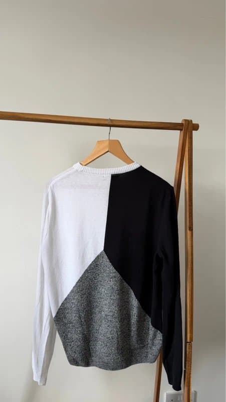 ASOS ASOS Black White Grey Triangle Block Knit Sweater - Medium