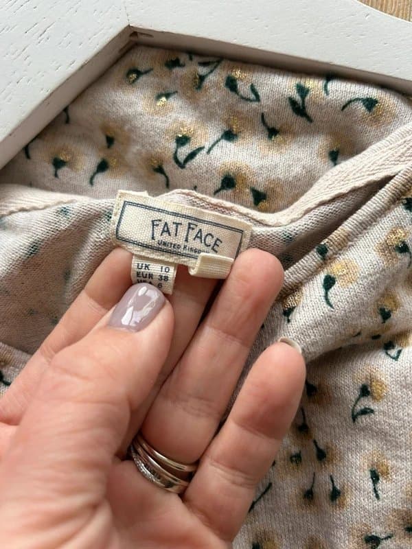 Fat Face 🤍 FatFace Floral Jumper Beige Cotton Lightweight Knit Casual Spring UK 10
