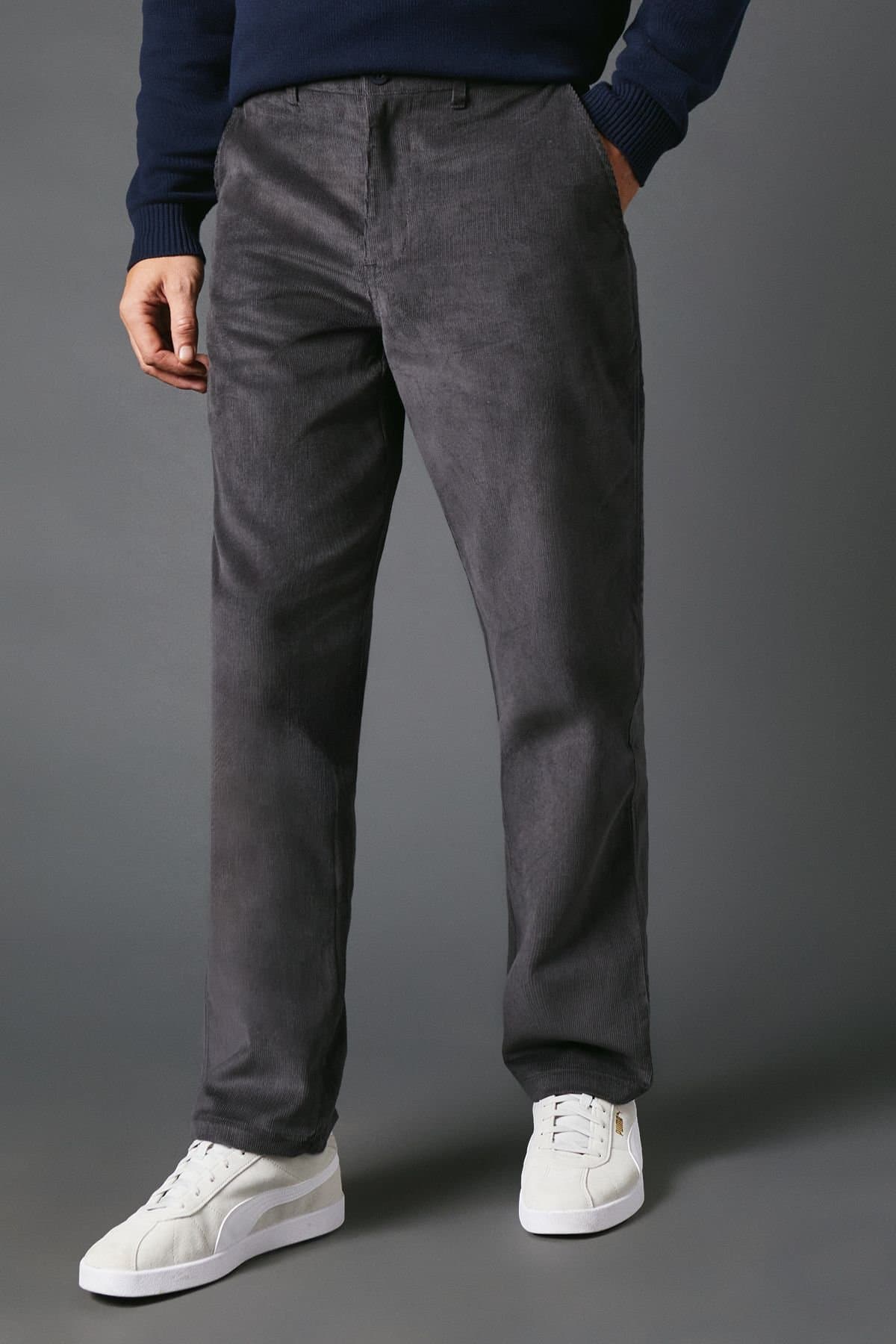 Maine Maine Men's Premium Corduroy Chino Trousers in Dark Grey