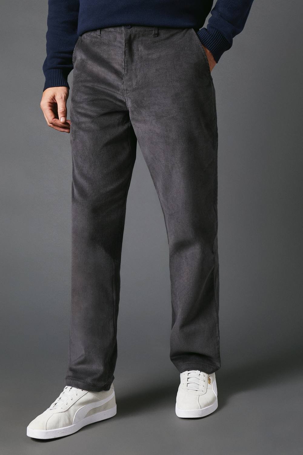 Maine Maine Men's Premium Corduroy Chino Trousers in Dark Grey - 2