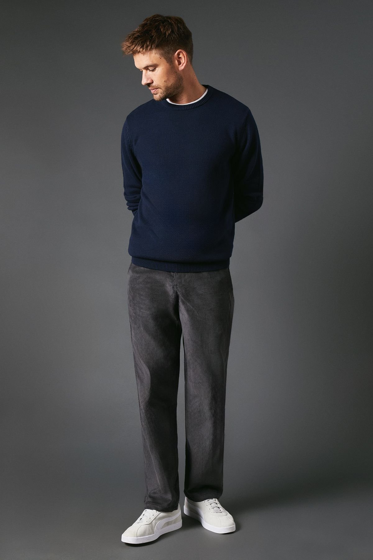 Maine Maine Men's Premium Corduroy Chino Trousers in Dark Grey - 4