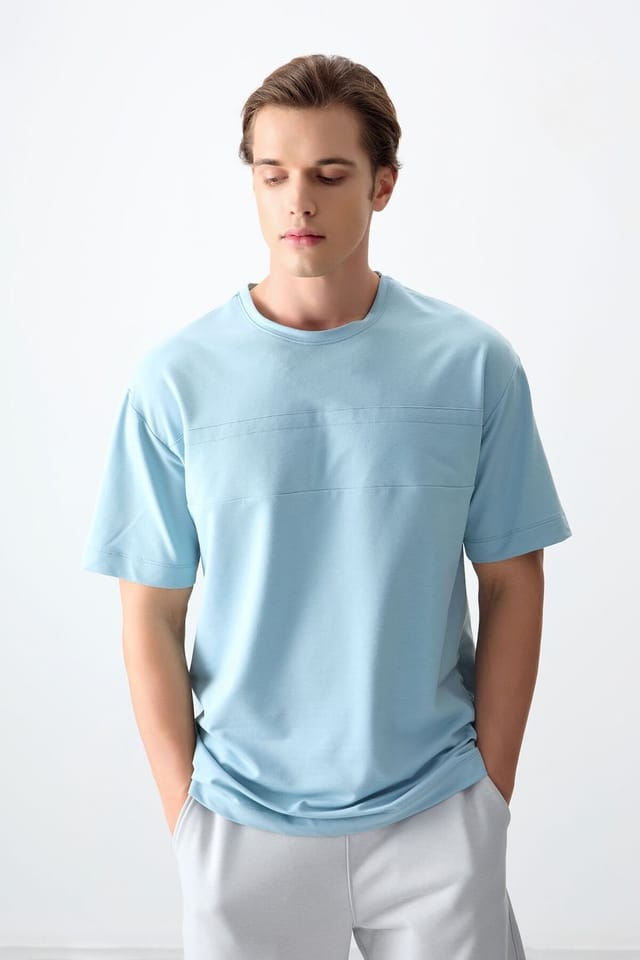 Tommy Life Tommy Life Men's Oversized Crew Neck T-Shirt in Baby Blue - 2