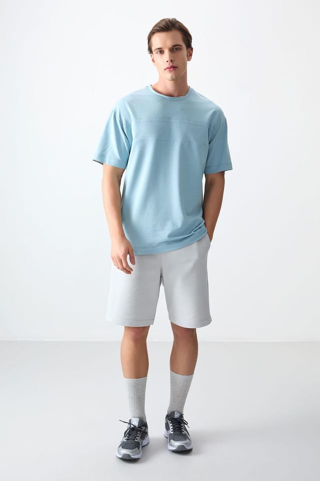 Tommy Life Tommy Life Men's Oversized Crew Neck T-Shirt in Baby Blue - 3