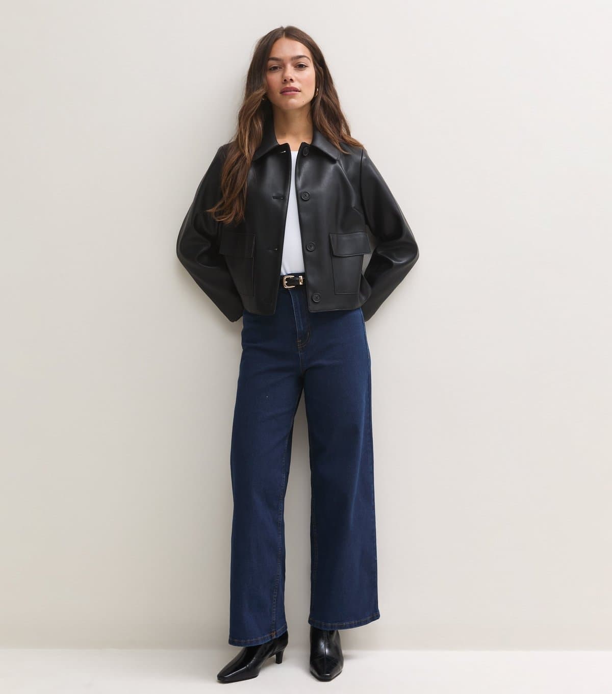 New Look Women's Petite Blue Stretch Wide Leg Jeans New Look