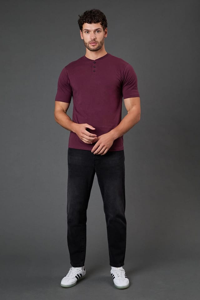 Burton Burton Men's Burgundy Grandad Neck T-Shirt - 2