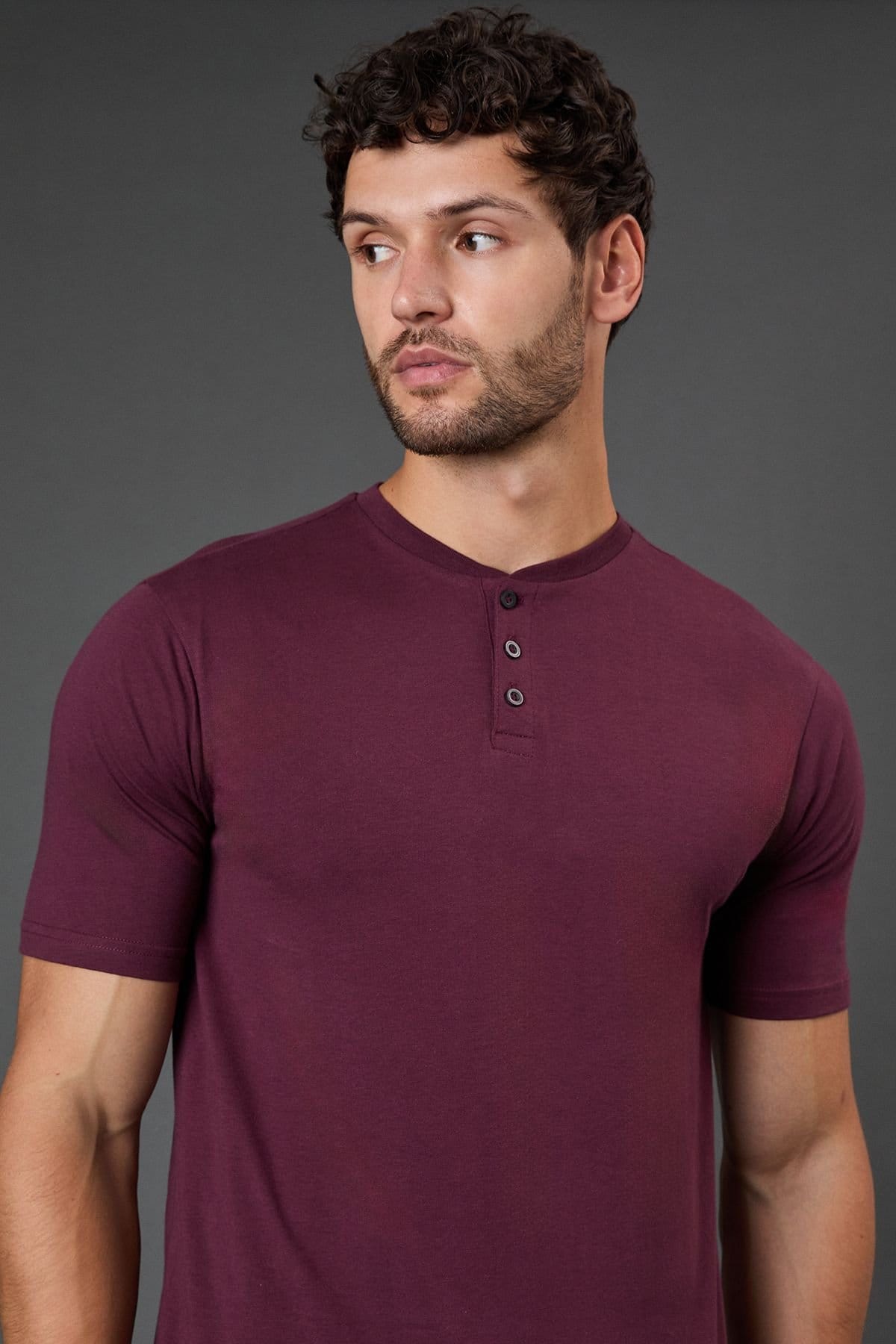 Burton Burton Men's Burgundy Grandad Neck T-Shirt - 4
