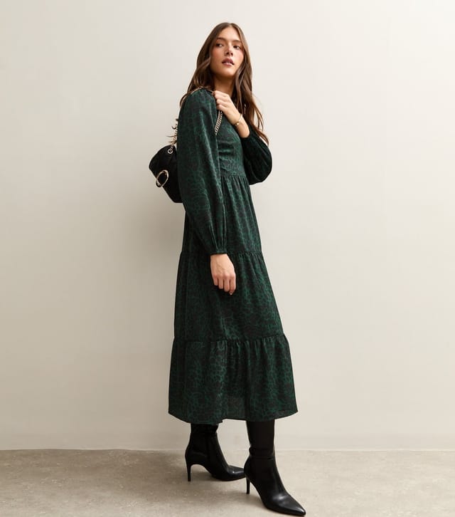 New Look Women's Dark Green Speckled Print Crepe Wrap Midi Dress New Look - 3