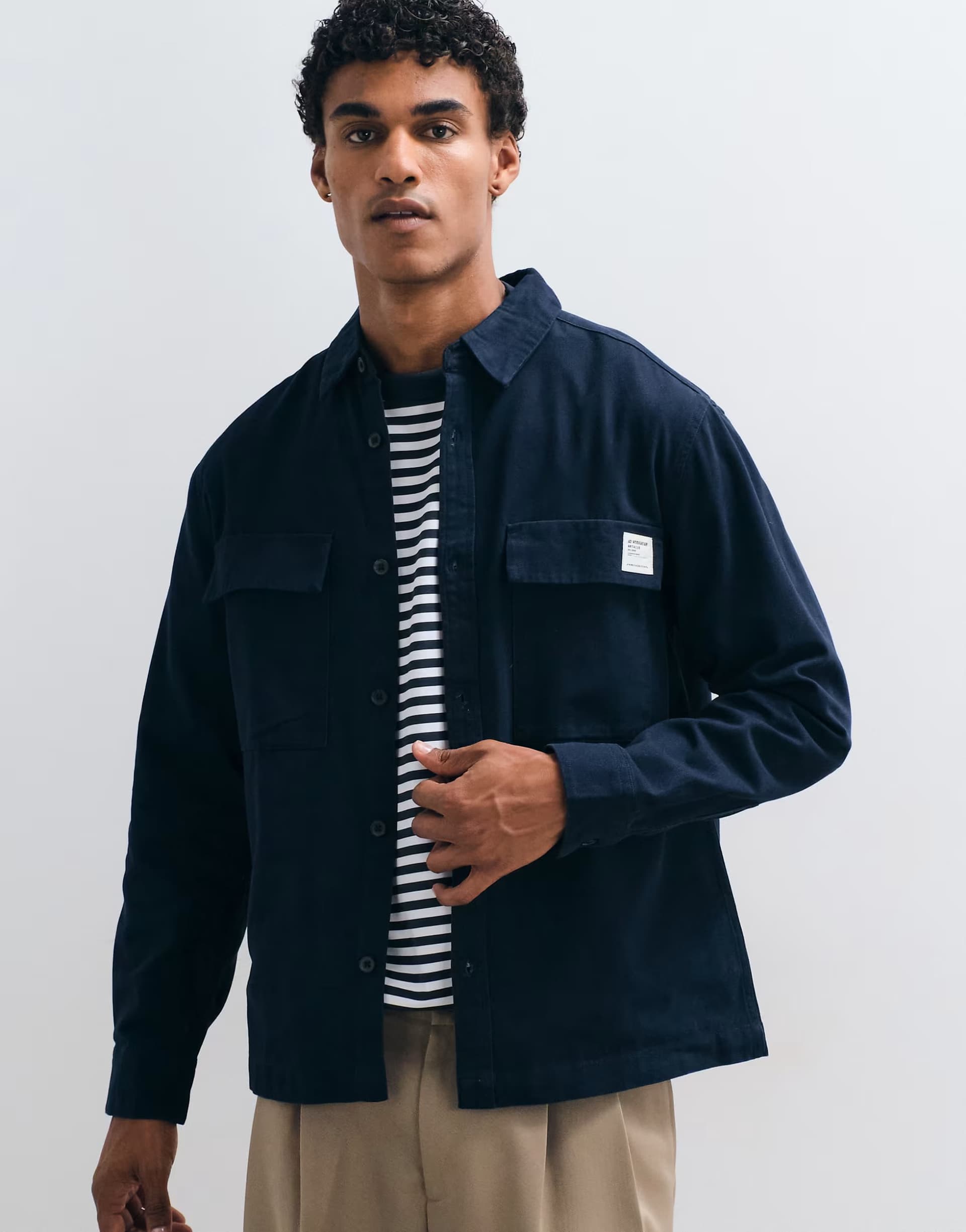 ASOS ASOS DESIGN casual overshirt with badge in navy