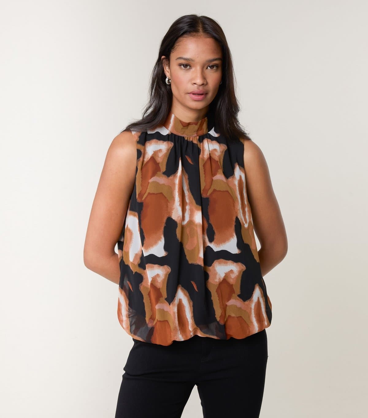 Blue Vanilla Women's Black Abstract Print High Neck Puffball Top Blue Vanilla New Look