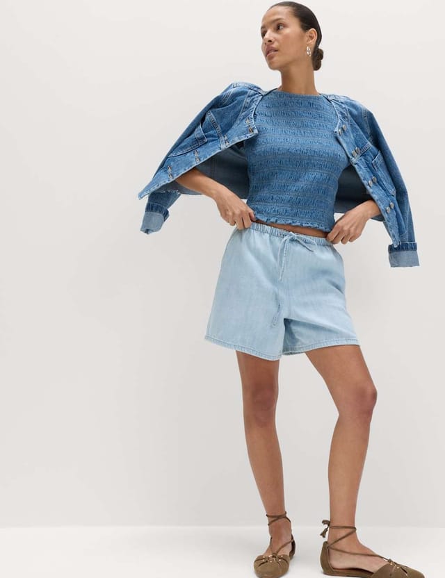 Marks & Spencer M&S 2 Pack Cotton Rich Pull On Denim Shorts Ecru Mix - 2