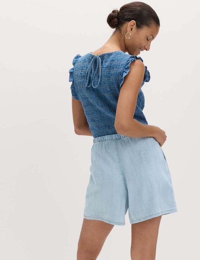 Marks & Spencer M&S 2 Pack Cotton Rich Pull On Denim Shorts Ecru Mix - 3