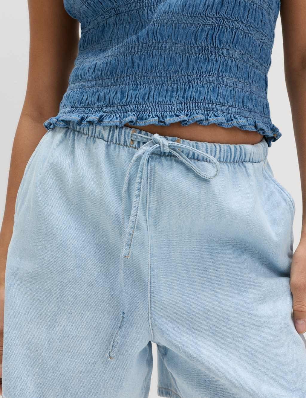 Marks & Spencer M&S 2 Pack Cotton Rich Pull On Denim Shorts Ecru Mix - 4