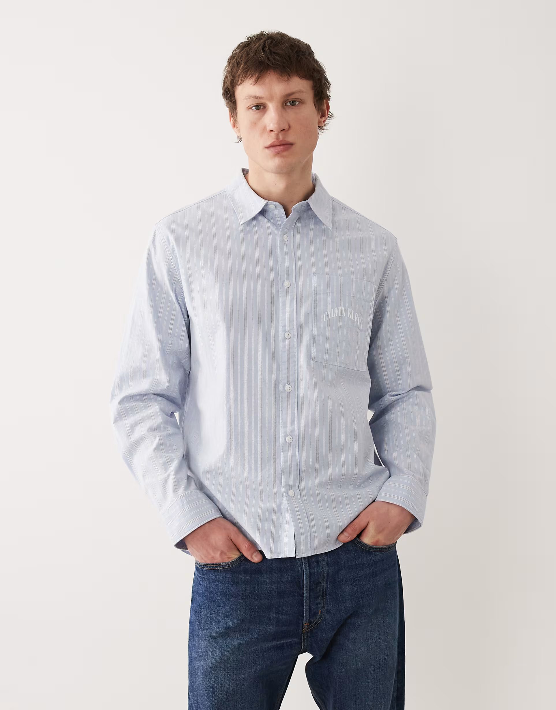 ASOS Calvin Klein Jeans oxford shirt in blue pinstripe - 1