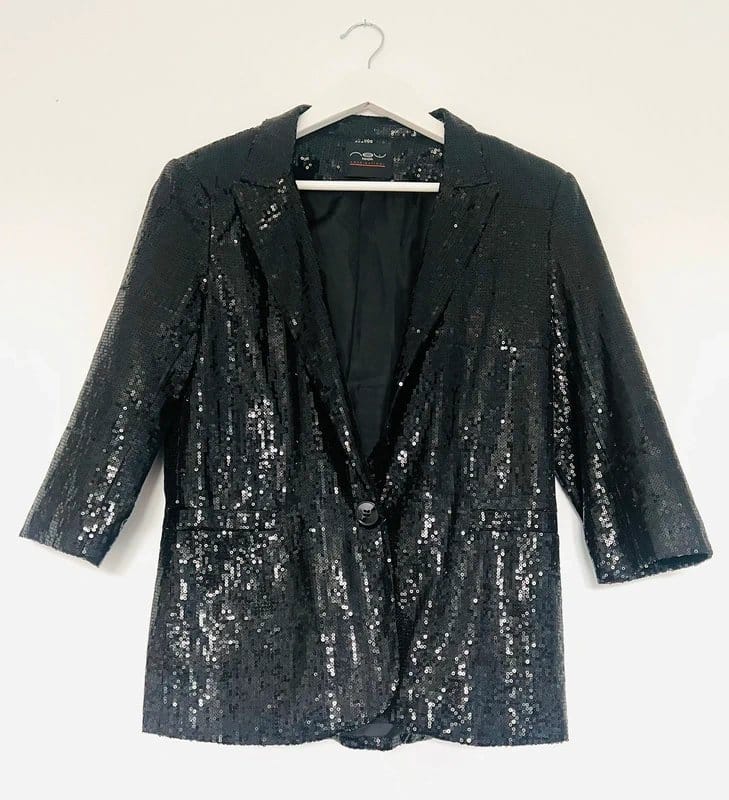 New Look Black Sequin 3/4 Sleeve Blazer Jacket