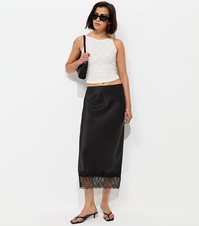New Look Women's Black Deep Lace Trim Midi Skirt New Look - 2