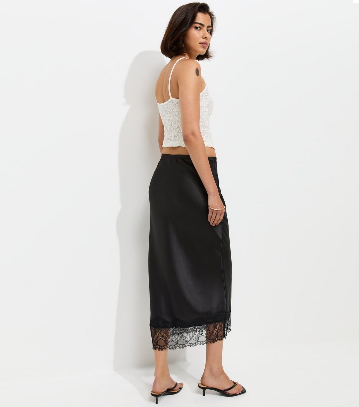 New Look Women's Black Deep Lace Trim Midi Skirt New Look - 4