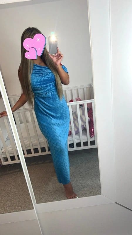 New Look Blue Textured One Shoulder Midi Dress