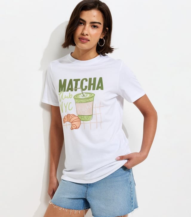 New Look Women's White Cotton Matcha Print Relaxed T-Shirt New Look - 2
