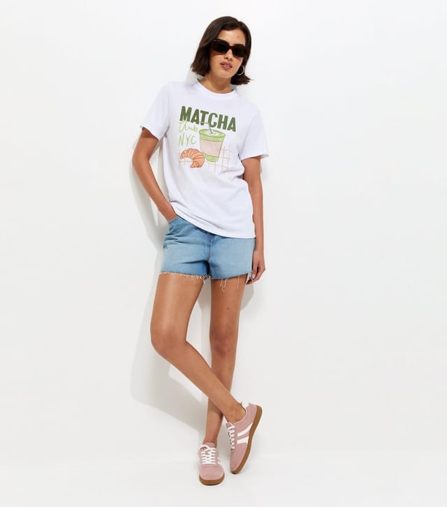New Look Women's White Cotton Matcha Print Relaxed T-Shirt New Look - 3