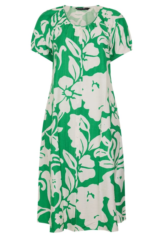 Evans Evans Women's Floral Swing Midi Dress in Green - 2