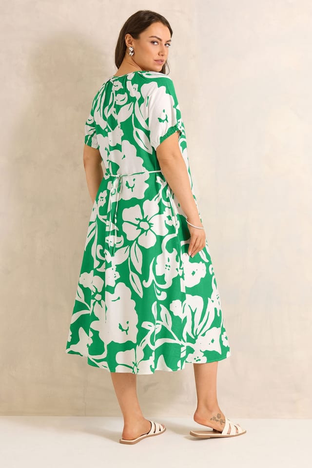 Evans Evans Women's Floral Swing Midi Dress in Green - 3