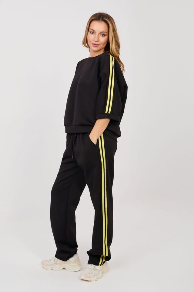 Love Lace Love Lace Women's Buttery Stripe Tracksuit Set Sweatshirt Pants in Black - 2