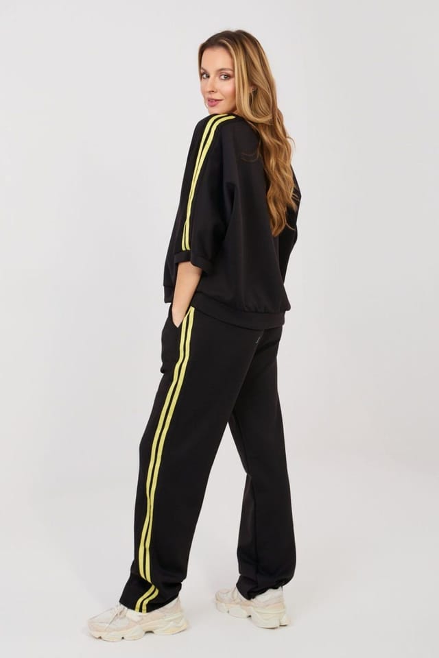 Love Lace Love Lace Women's Buttery Stripe Tracksuit Set Sweatshirt Pants in Black - 3