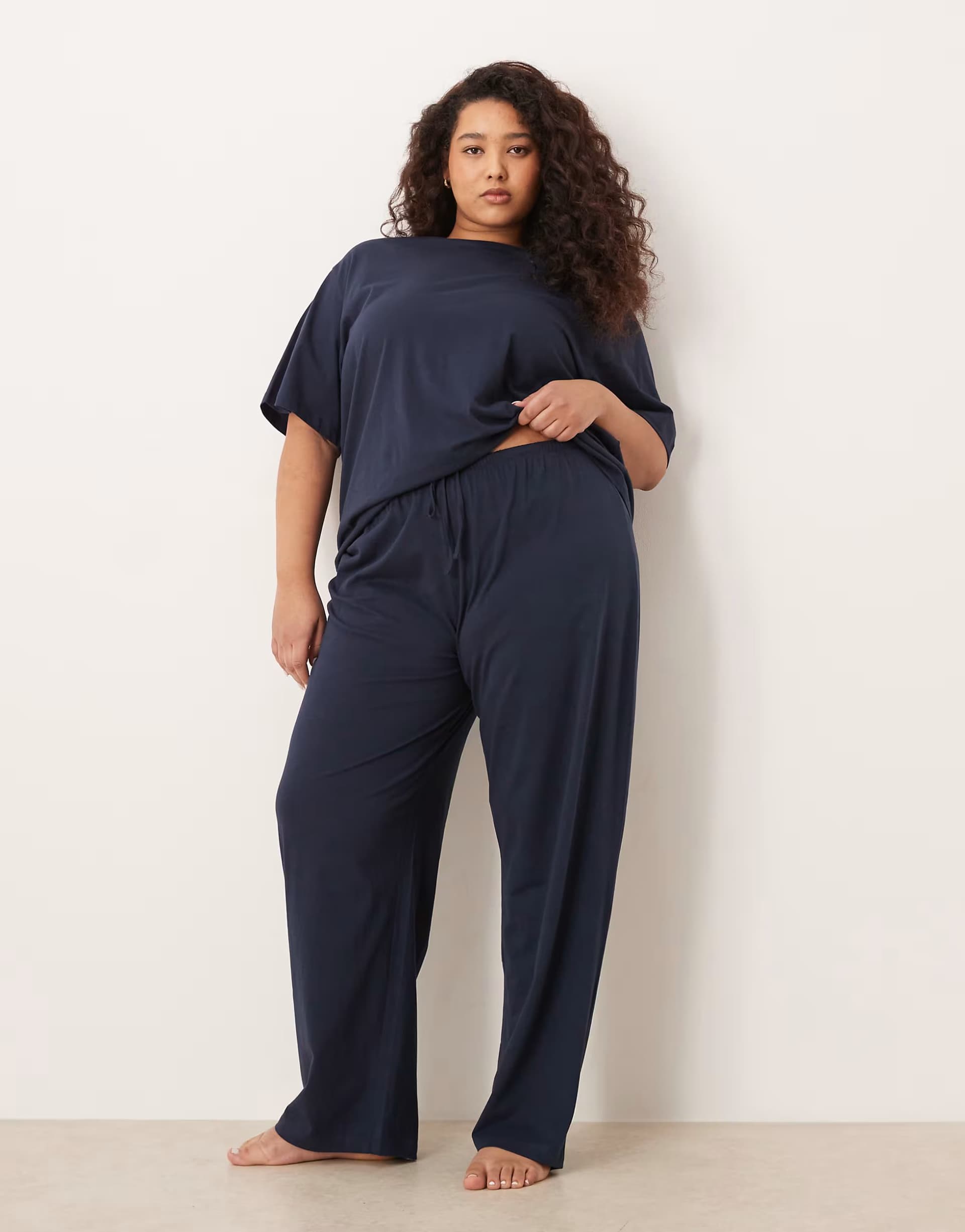 ASOS ASOS DESIGN Curve mix & match cotton pyjama trouser in navy